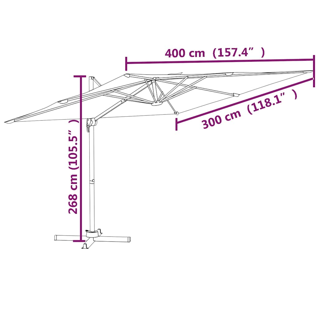 Zweefparasol Met Led-Verlichting 400X300 Cm Bordeaux