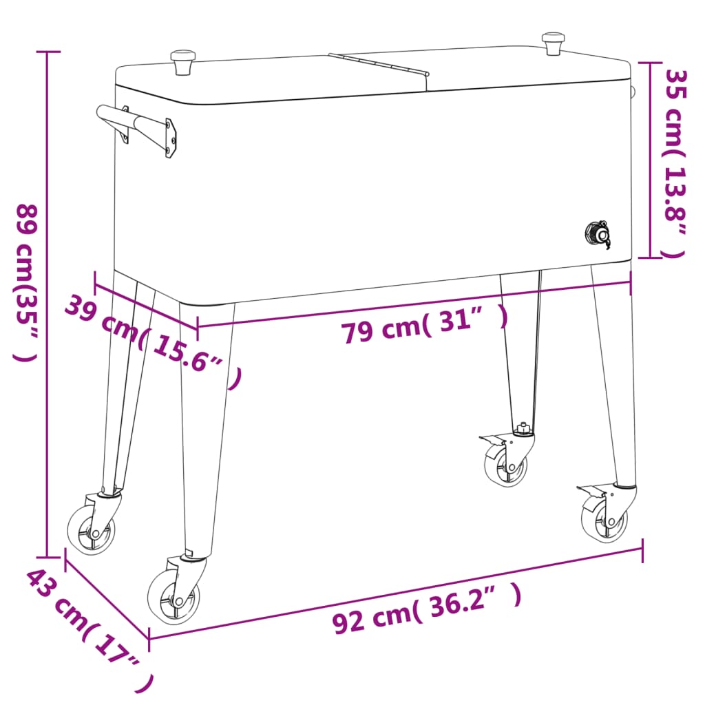 Koelbox Op Wielen 92X43X89 Cm Rood