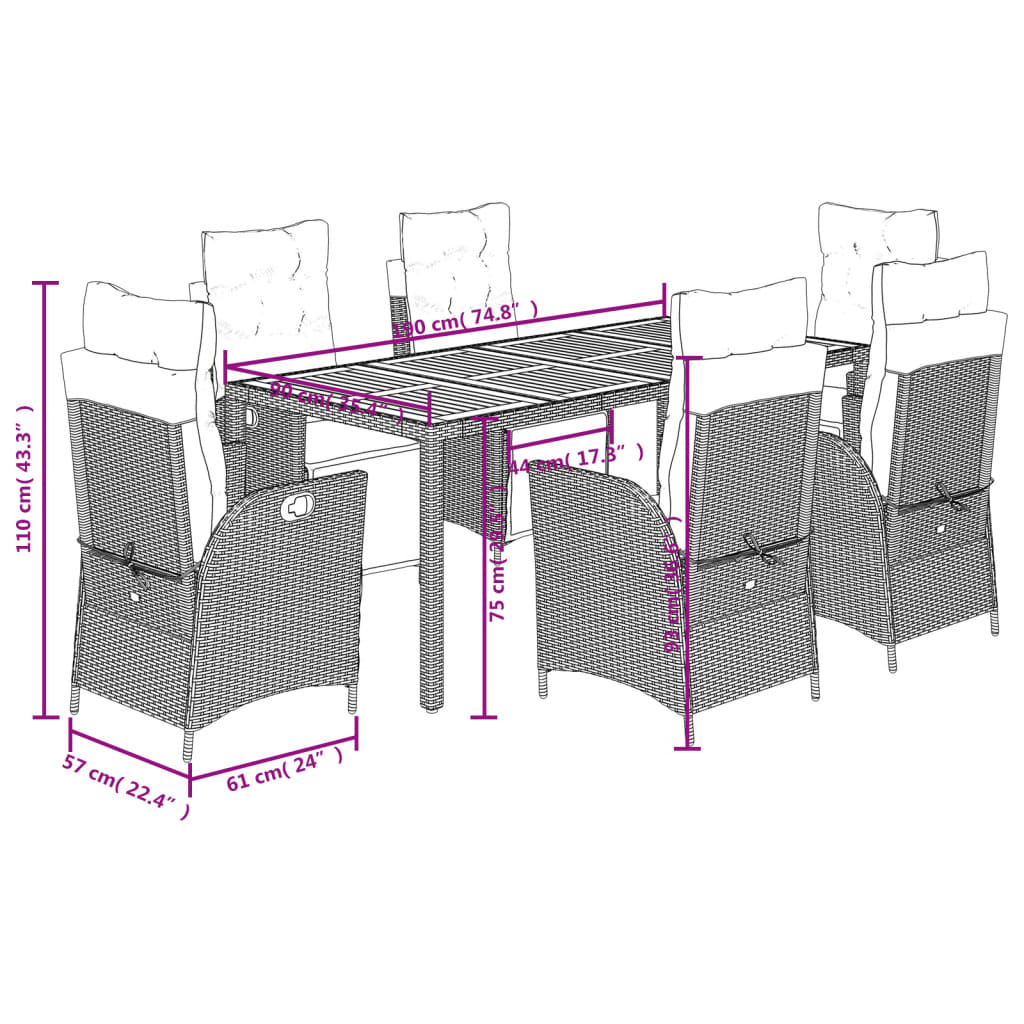 7-Delige Tuinset Met Kussens Poly Rattan