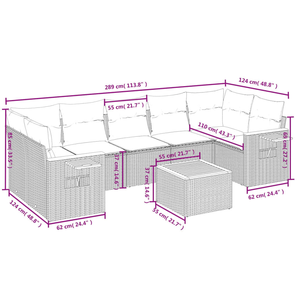 8-Delige Loungeset Met Kussens Poly Rattan