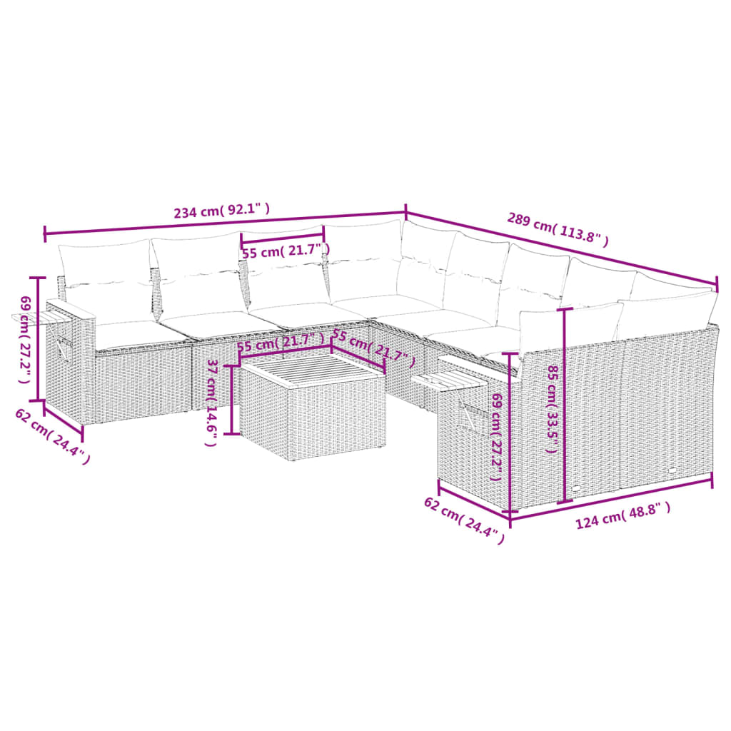 9-Delige Loungeset Met Kussens Poly Rattan