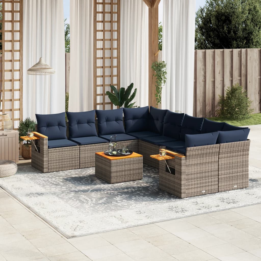 9-Delige Loungeset Met Kussens Poly Rattan