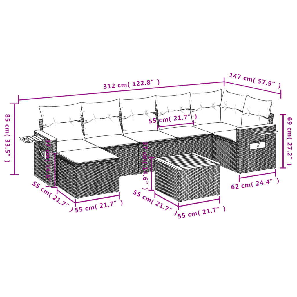 8-Delige Loungeset Met Kussens Poly Rattan