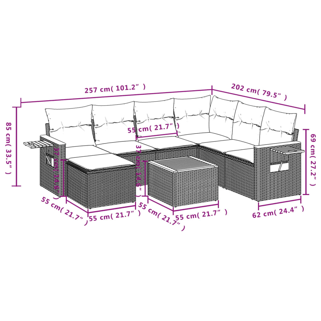 8-Delige Loungeset Met Kussens Poly Rattan