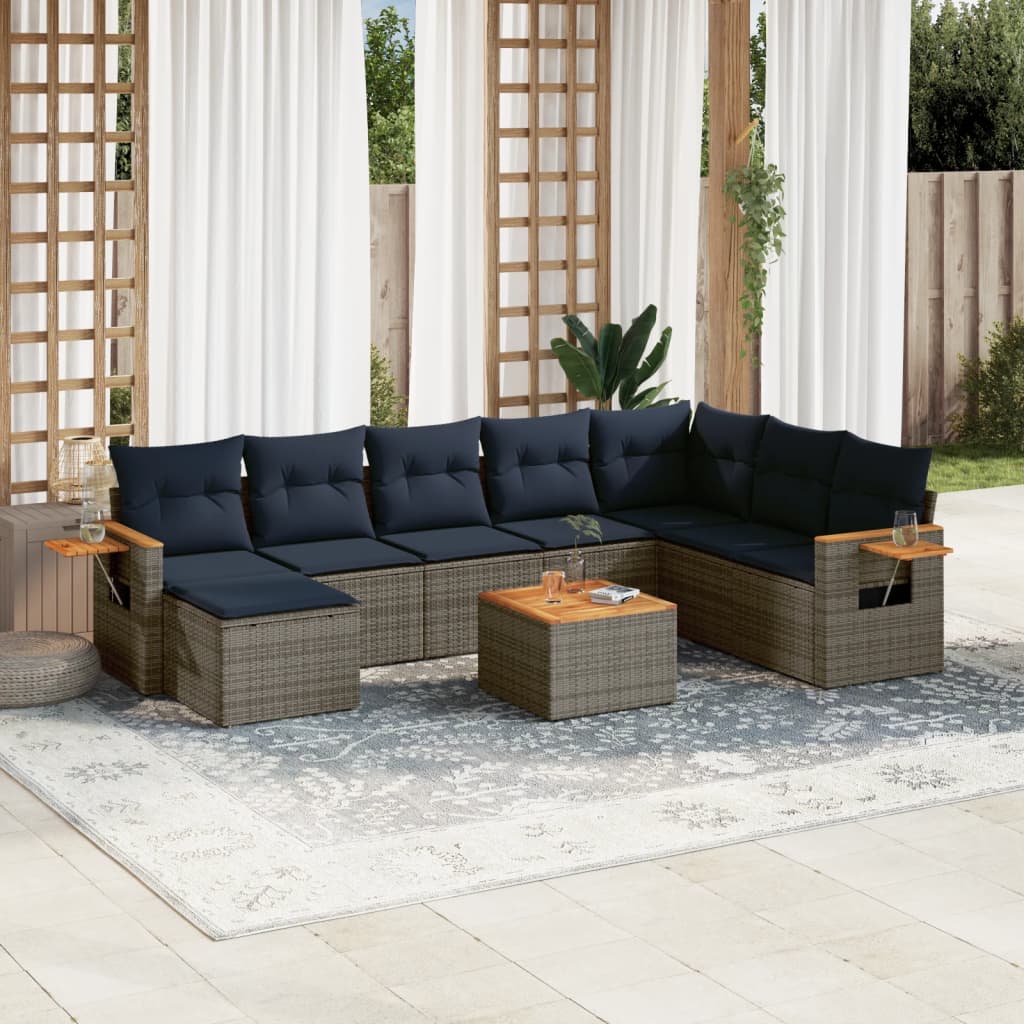 9-Delige Loungeset Met Kussens Poly Rattan