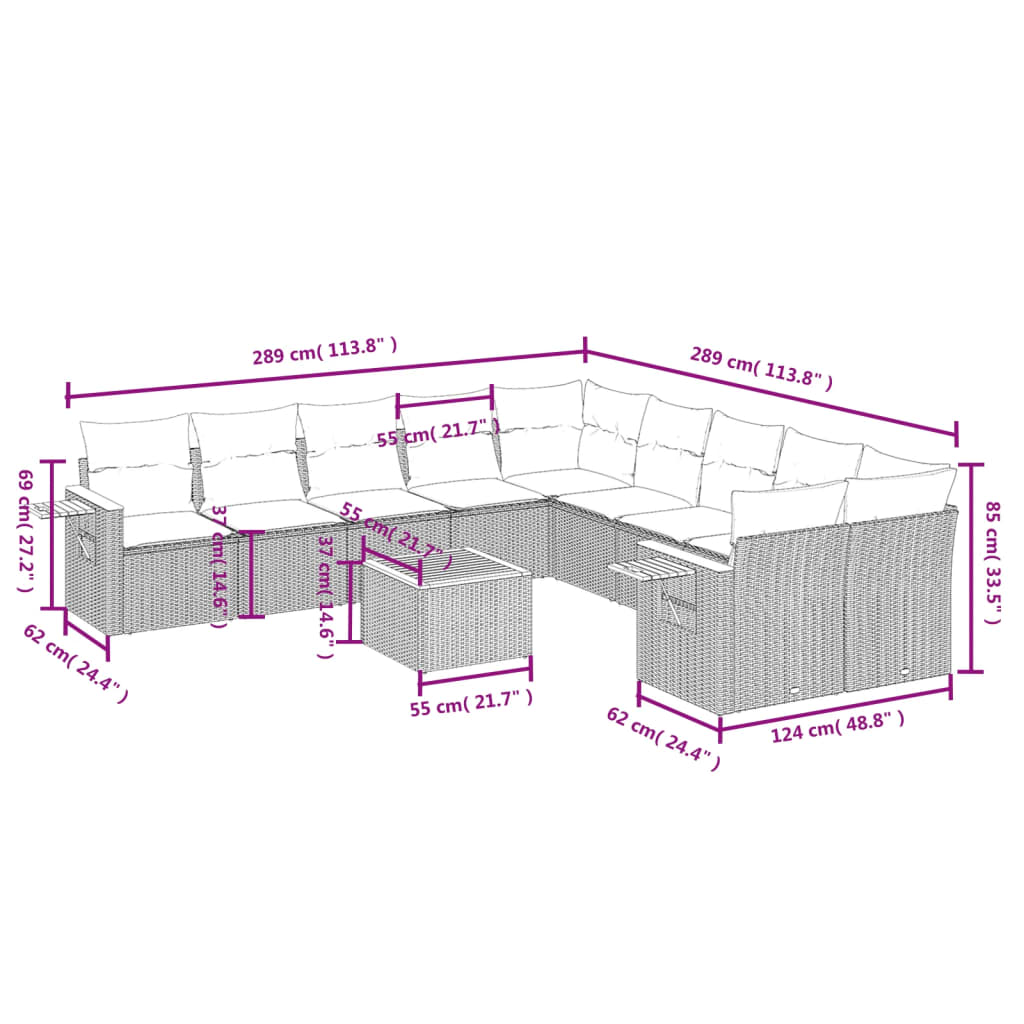 1 Loungeset Met Kussens Poly Rattan
