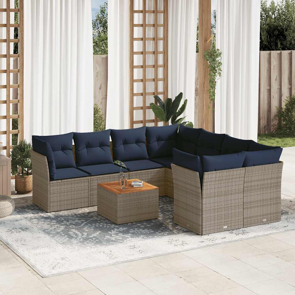 9-Delige Loungeset Met Kussens Poly Rattan