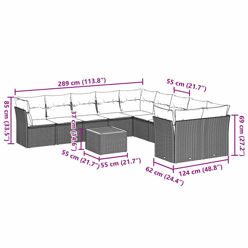 12-Delige Loungeset Met Kussens Poly Rattan