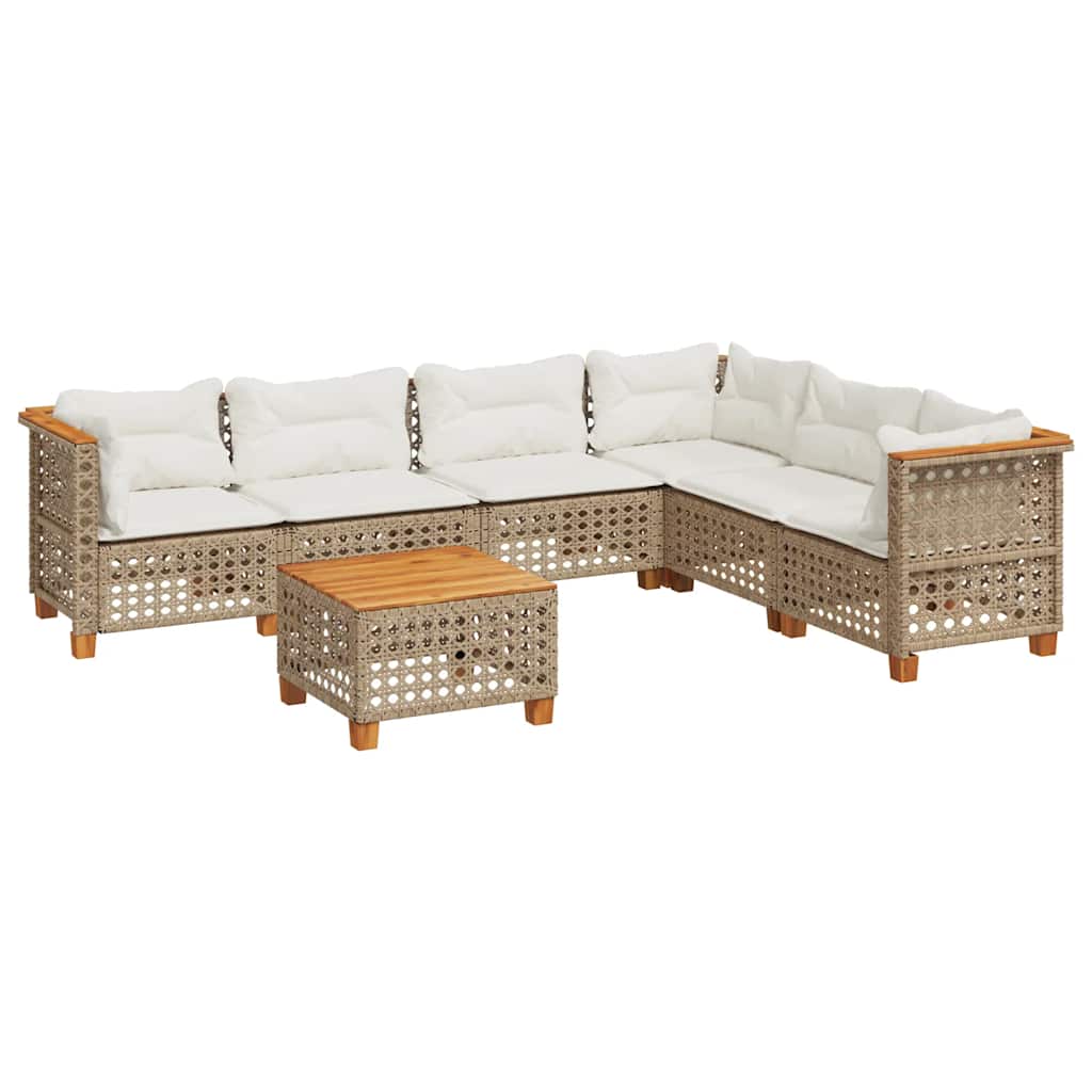 7-Delige Loungeset Met Kussens Poly Rattan Beige