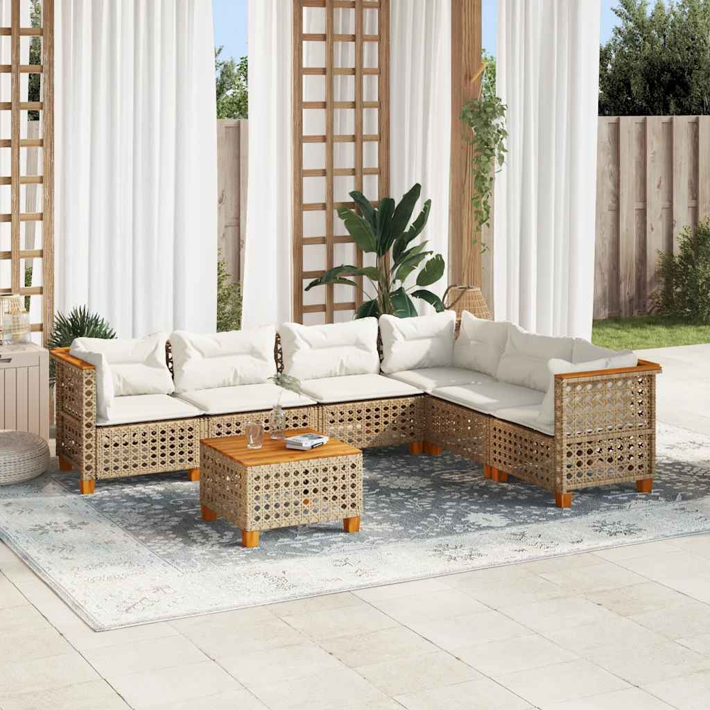 7-Delige Loungeset Met Kussens Poly Rattan Beige