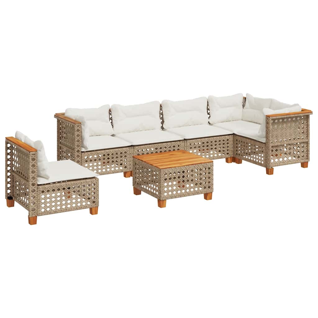 7-Delige Loungeset Met Kussens Poly Rattan Beige