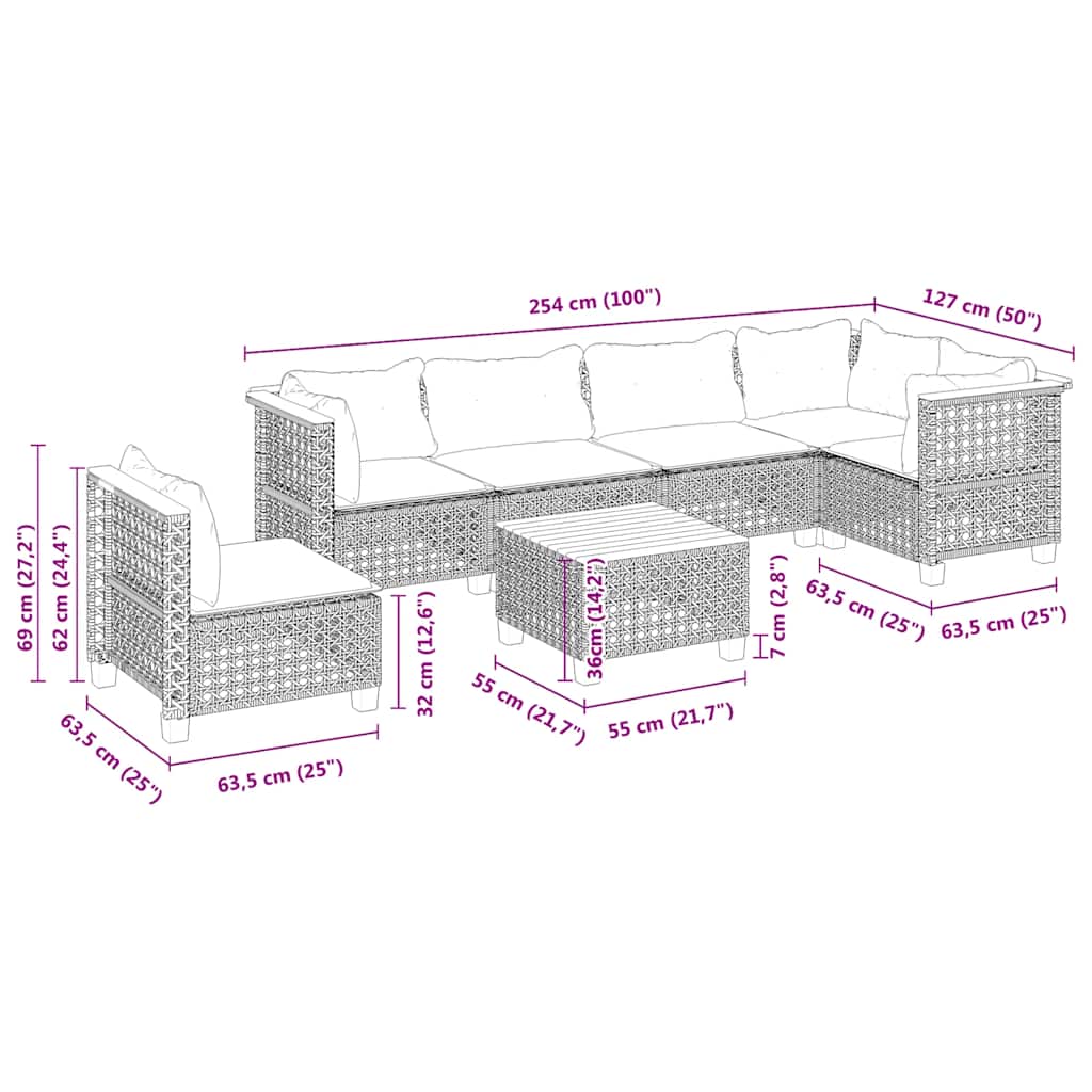 7-Delige Loungeset Met Kussens Poly Rattan Beige