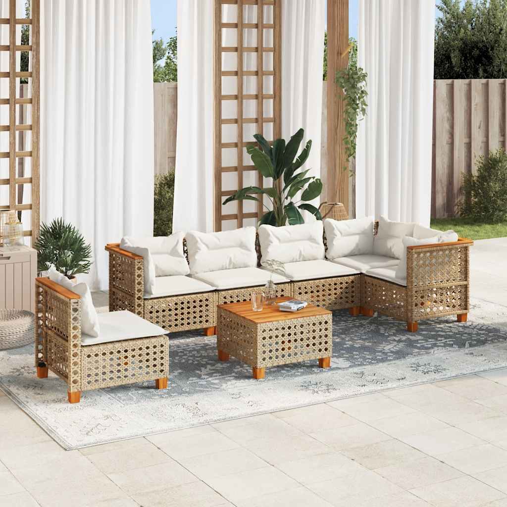 7-Delige Loungeset Met Kussens Poly Rattan Beige