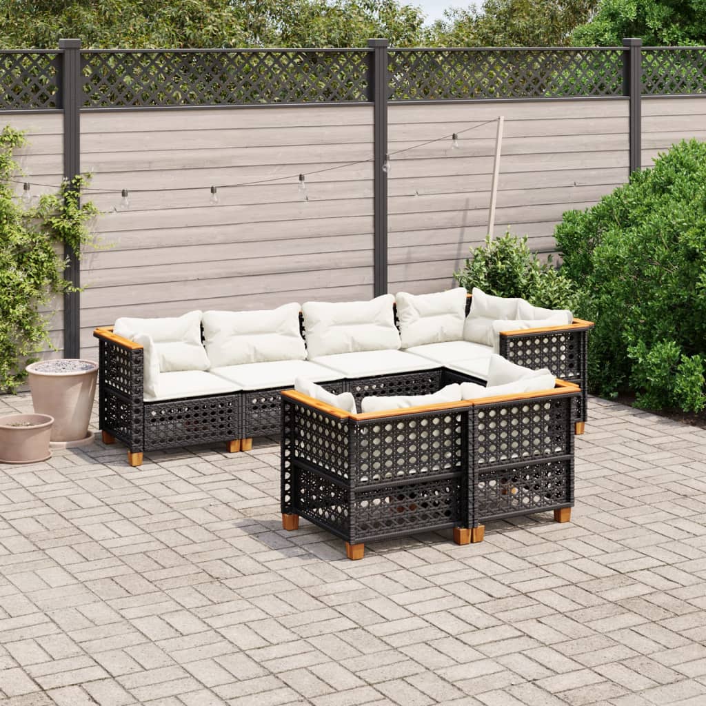 7-Delige Loungeset Met Kussens Poly Rattan