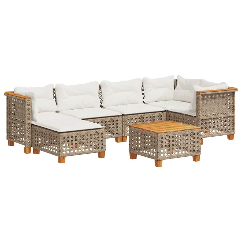 7-Delige Loungeset Met Kussens Poly Rattan Beige