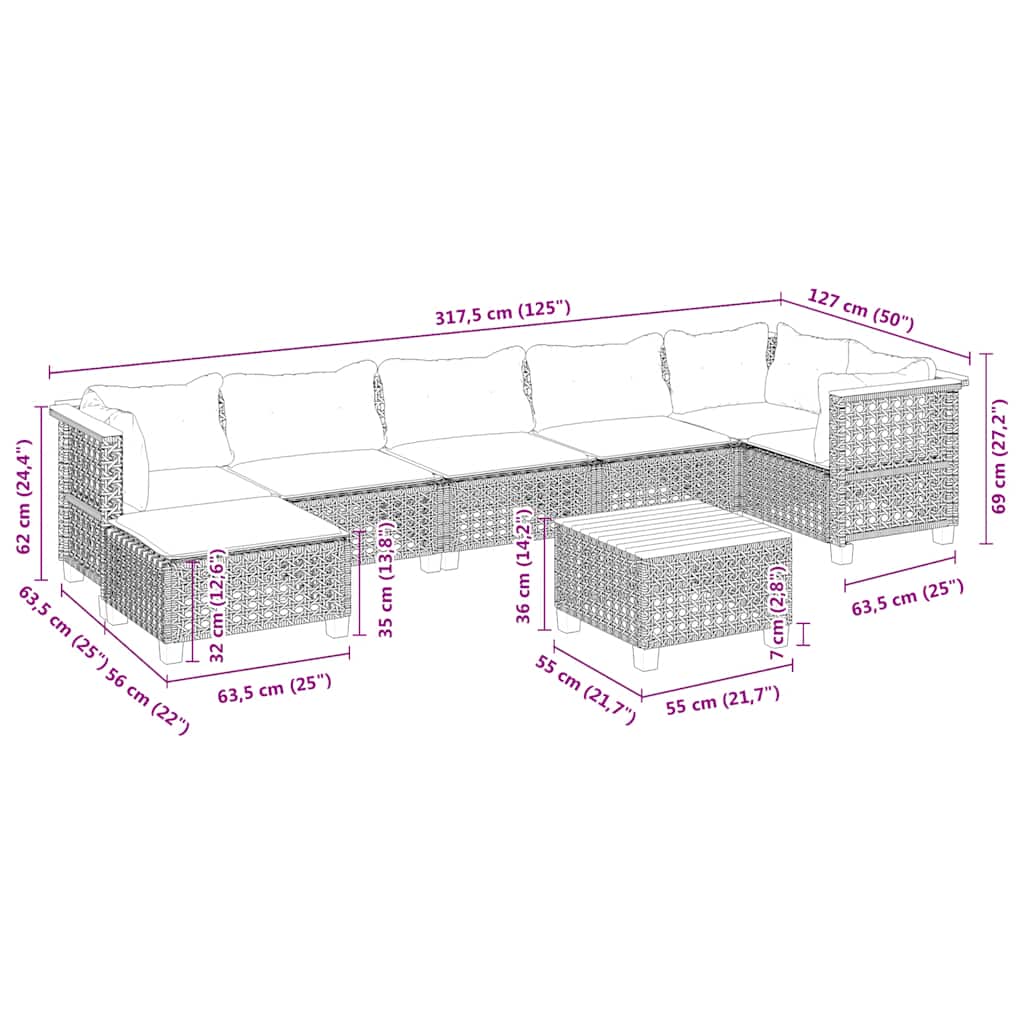 8-Delige Loungeset Met Kussens Poly Rattan Beige