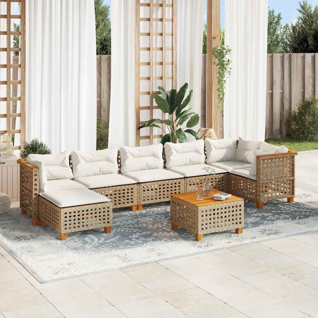 8-Delige Loungeset Met Kussens Poly Rattan Beige