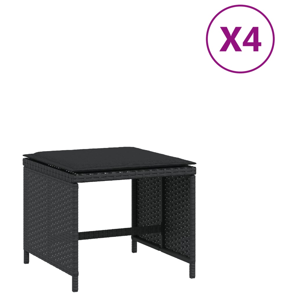 Tuinkrukken 4 St Met Kussens 40X40X35 Cm Poly Rattan Zwart Antraciet En Wit