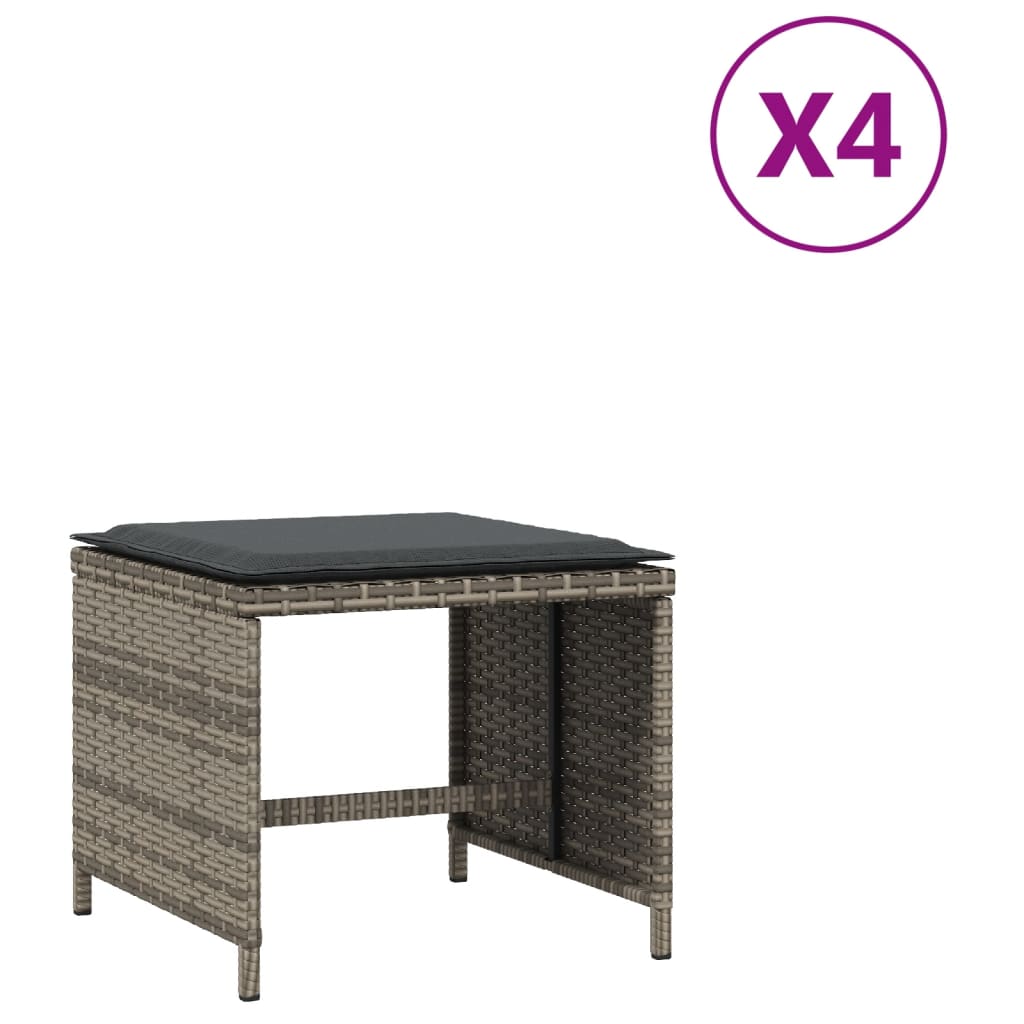 Tuinkrukken 4 St Met Kussens 40X40X35 Cm Poly Rattan Grijs