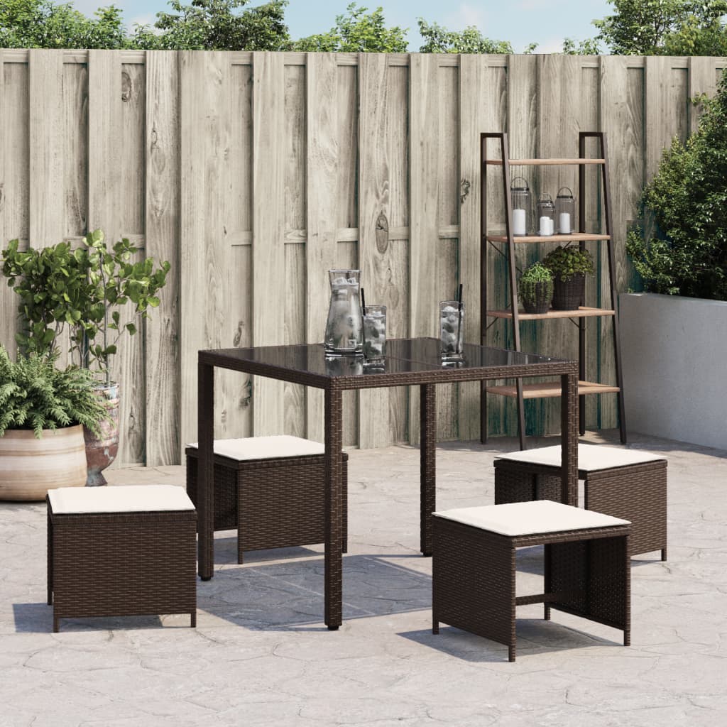 Tuinkrukken 4 St Met Kussens 40X40X35 Cm Poly Rattan Bruin Beige