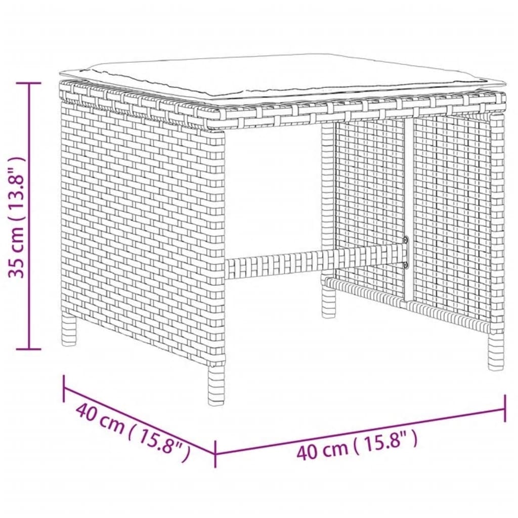 Tuinkrukken 4 St Met Kussens 40X40X35 Cm Poly Rattan Beige Bruin En Wit