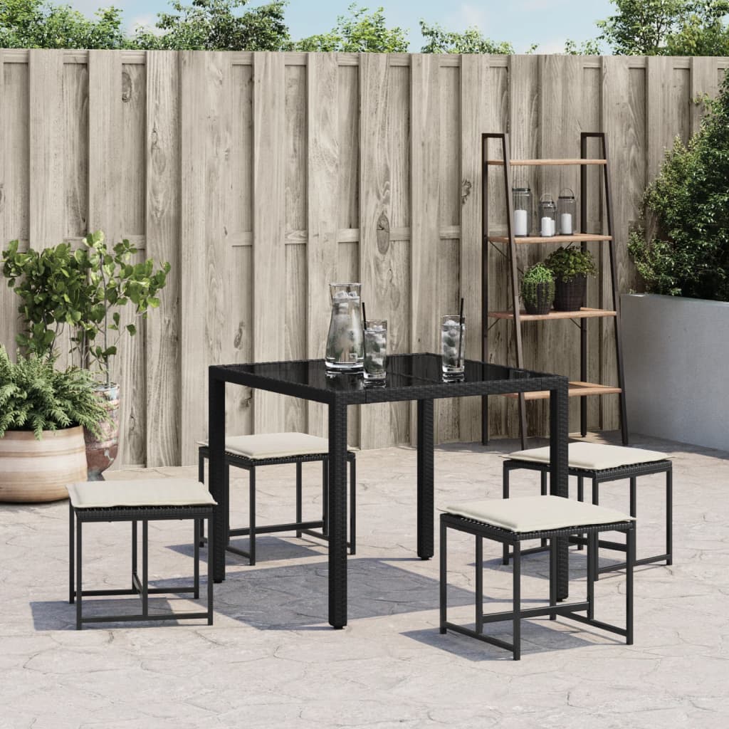 Tuinkrukken Met Kussens 4 St Poly Rattan Zwart Naturel Geïmpregneerd
