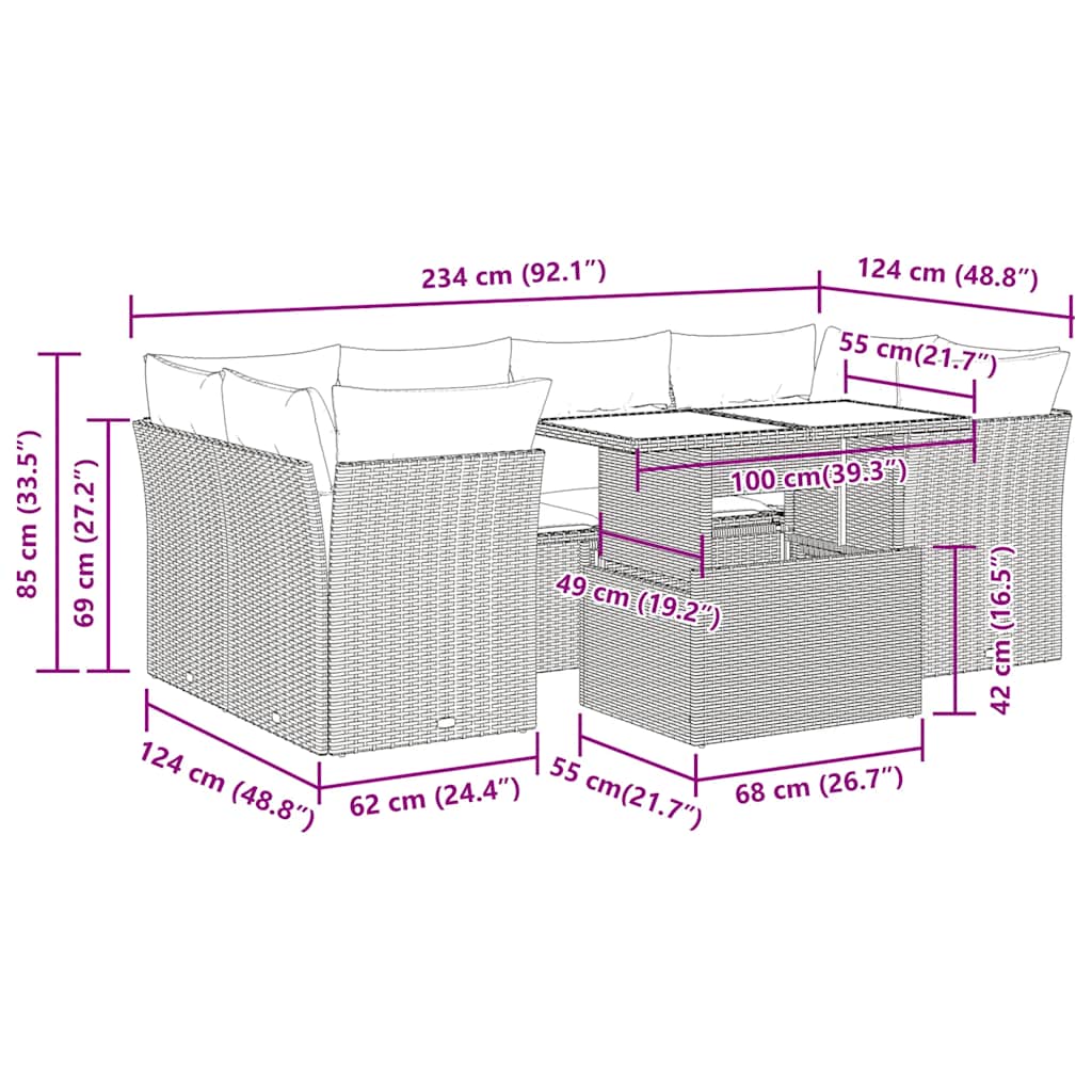 7-Delige Loungeset Met Kussens Poly Rattan Acacia