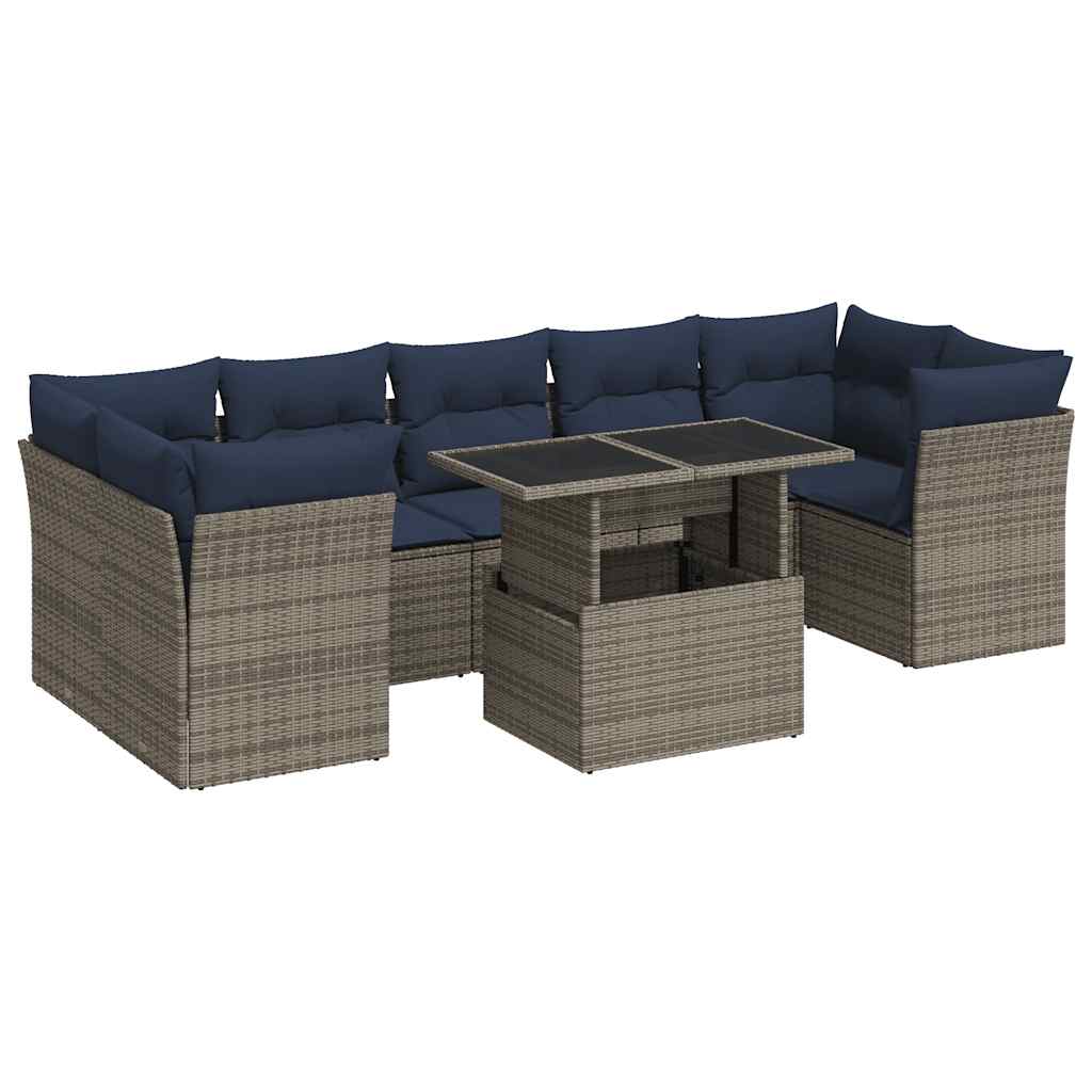 8-Delige Loungeset Met Kussens Poly Rattan Acacia