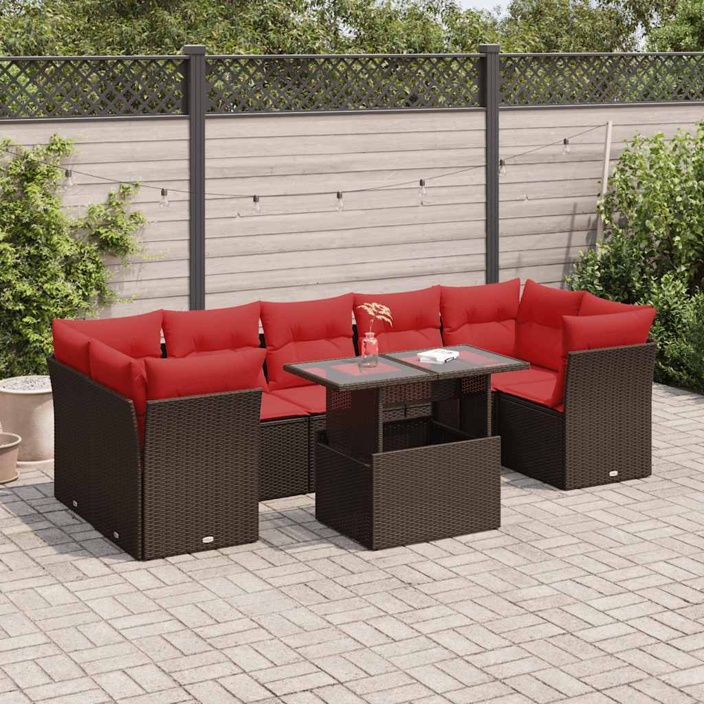 8-Delige Loungeset Met Kussens Poly Rattan Acacia