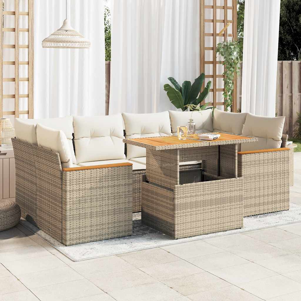 6-Delige Loungeset Met Kussens Poly Rattan Acacia