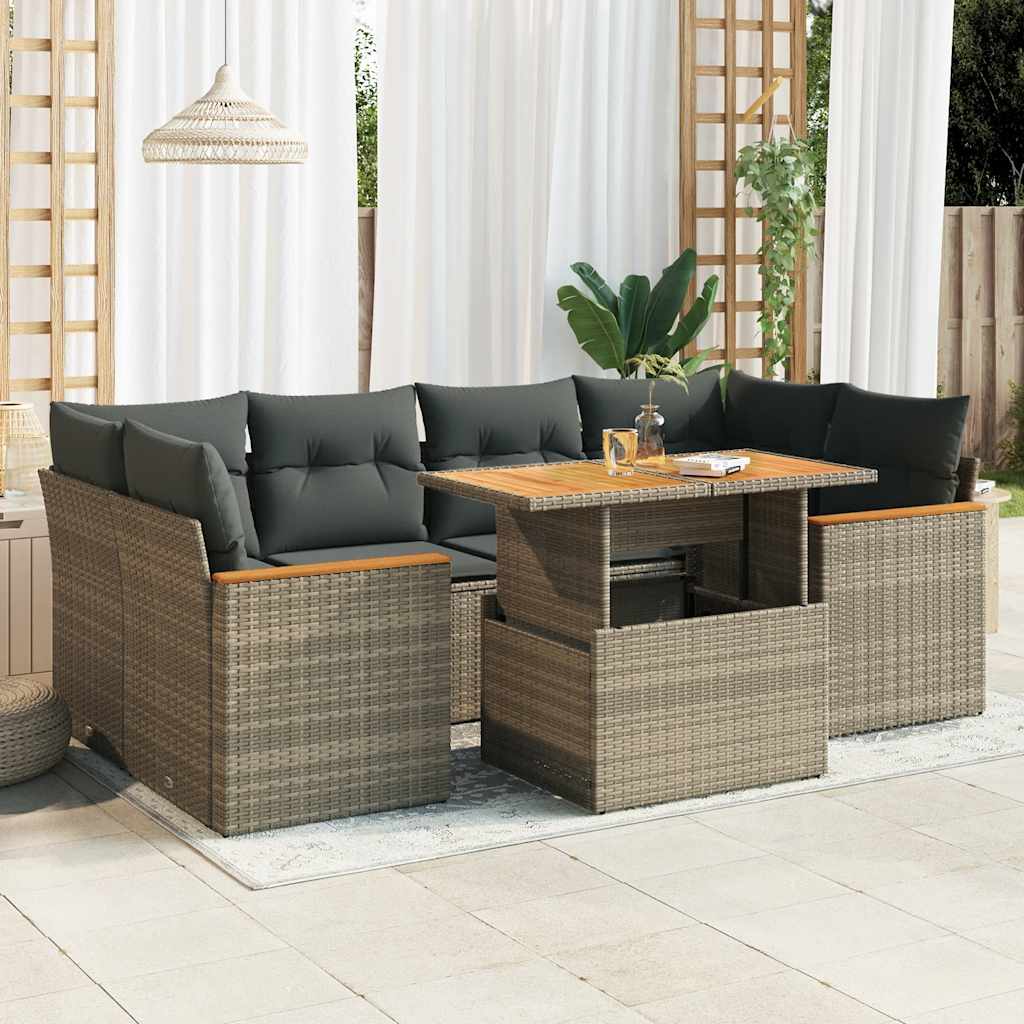 6-Delige Loungeset Met Kussens Poly Rattan Acacia