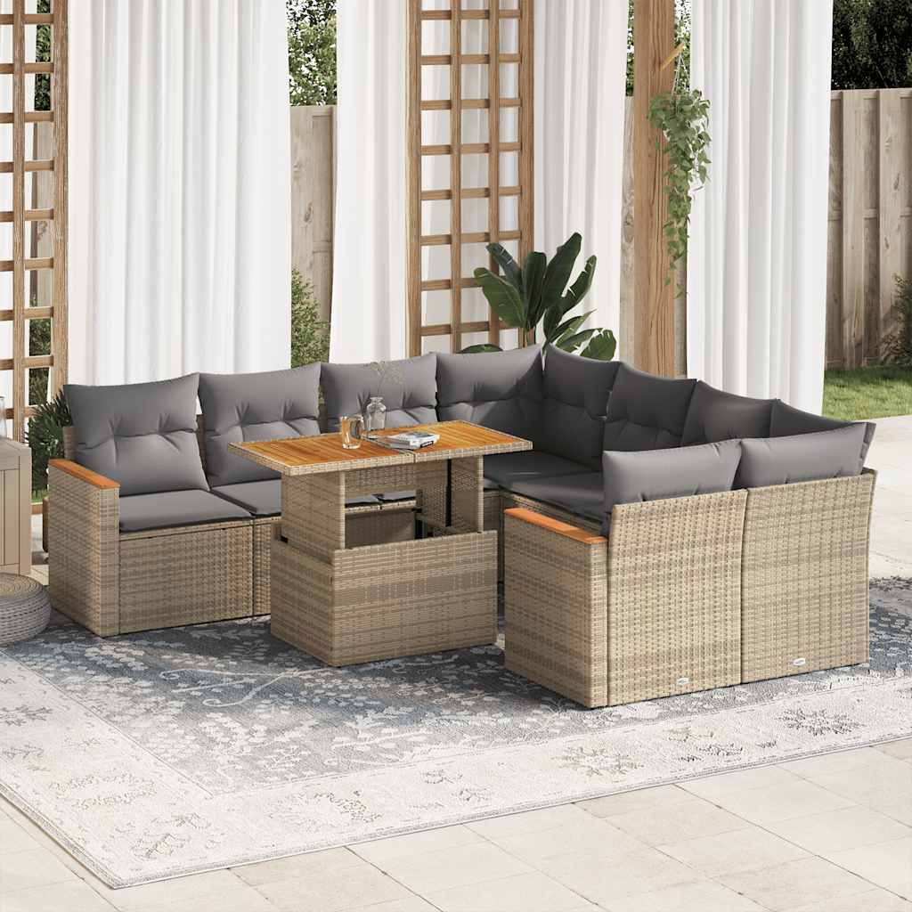 9-Delige Loungeset Met Kussens Poly Rattan Acacia
