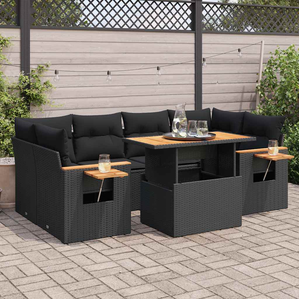 7-Delige Loungeset Met Kussens Poly Rattan Acacia