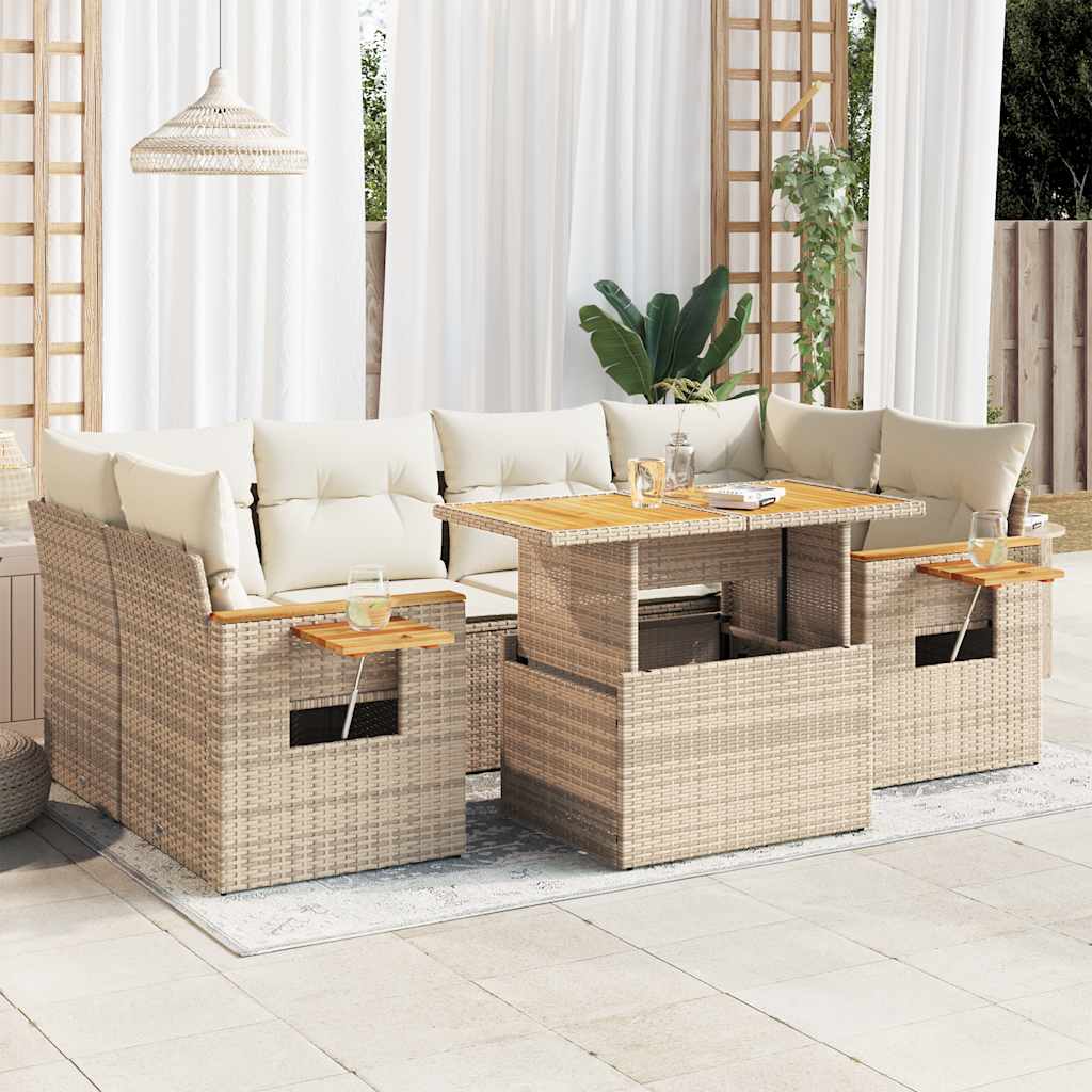 7-Delige Loungeset Met Kussens Poly Rattan Acacia