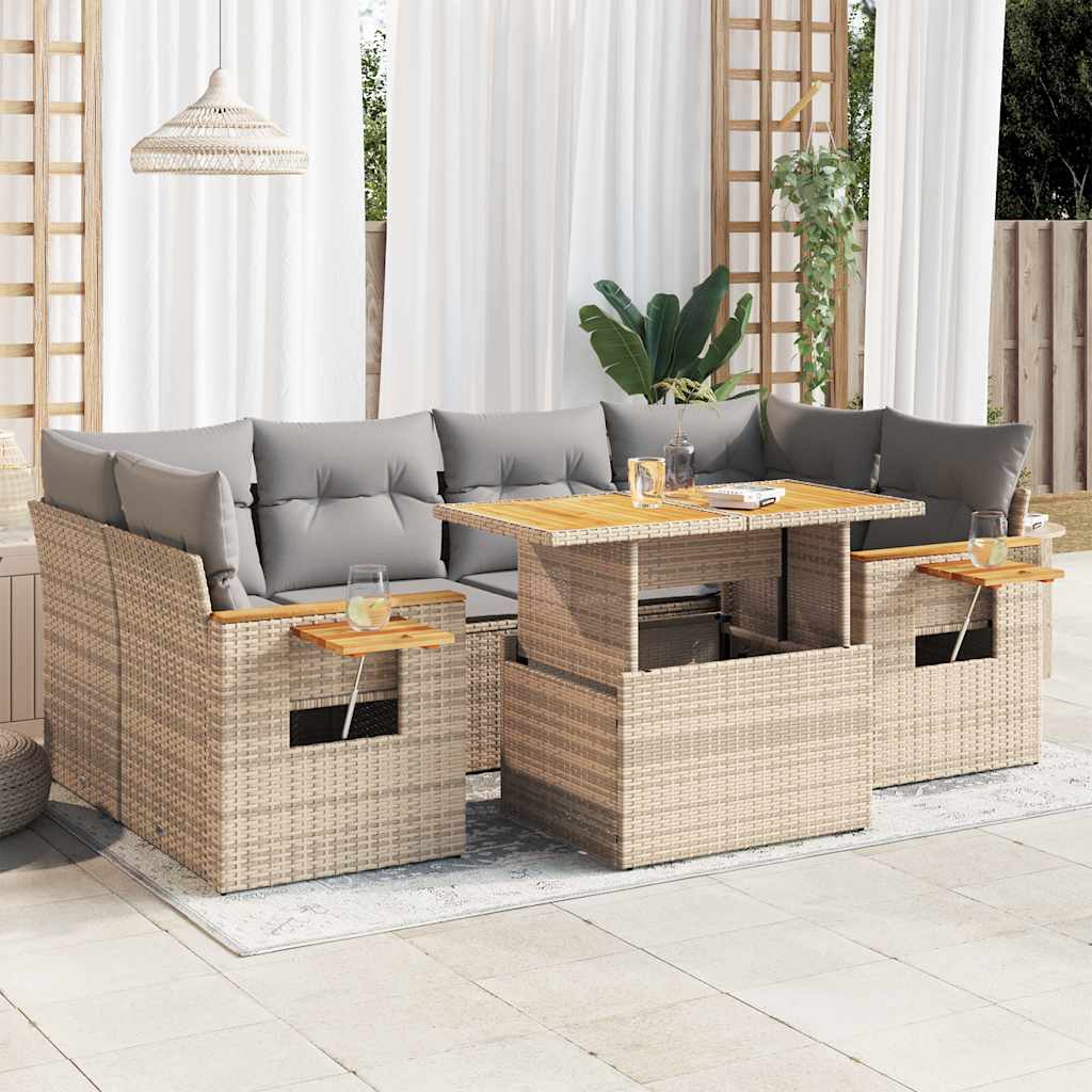 7-Delige Loungeset Met Kussens Poly Rattan Acacia