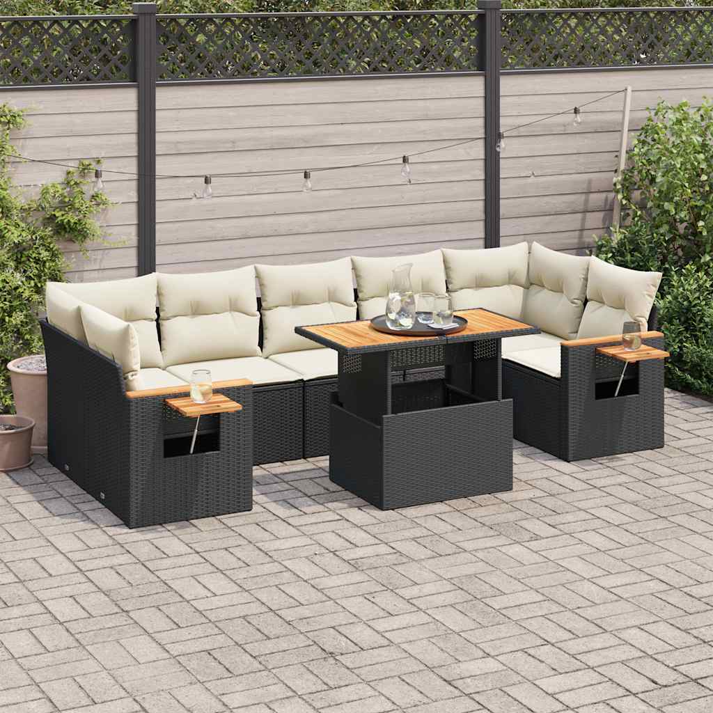 8-Delige Loungeset Met Kussens Poly Rattan Acacia