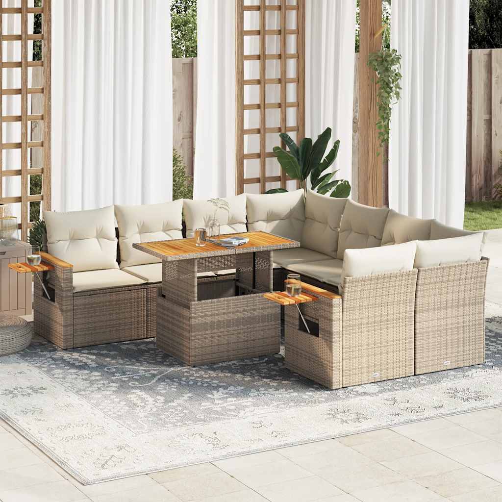 9-Delige Loungeset Met Kussens Poly Rattan Acacia