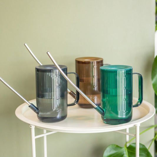 Ribbed Watering Can - 22 Cm - Plastic With Stainless Steel Spout - Gray - Green - Brown