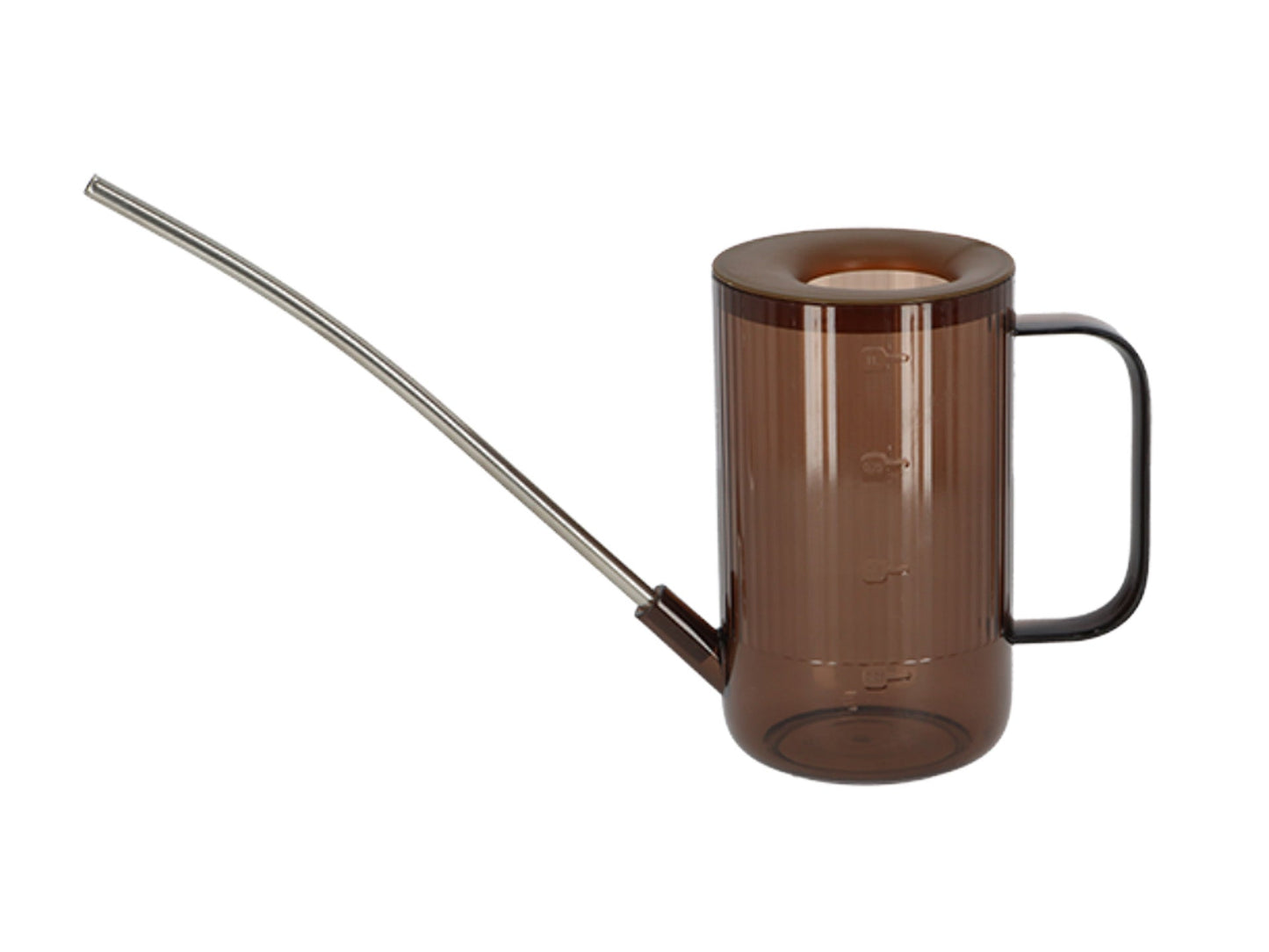 Ribbed Watering Can - 22 Cm - Plastic With Stainless Steel Spout - Gray - Green - Brown