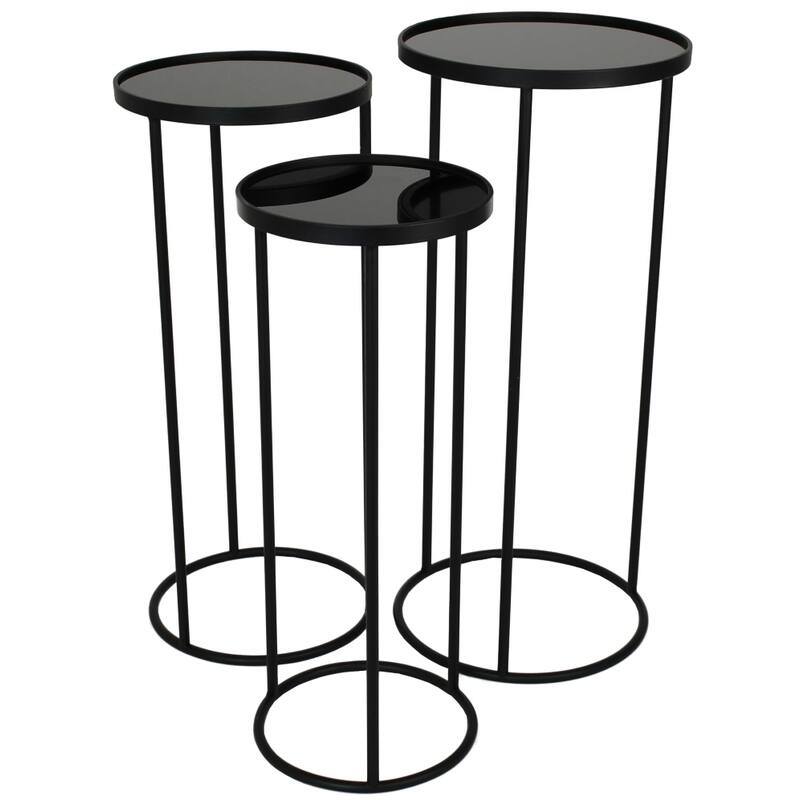 Round Table Set Of 3 - Black Metal - Ø33 X ↑ 75 Cm