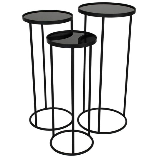 Round Table Set Of 3 - Black Metal - Ø33 X ↑ 75 Cm