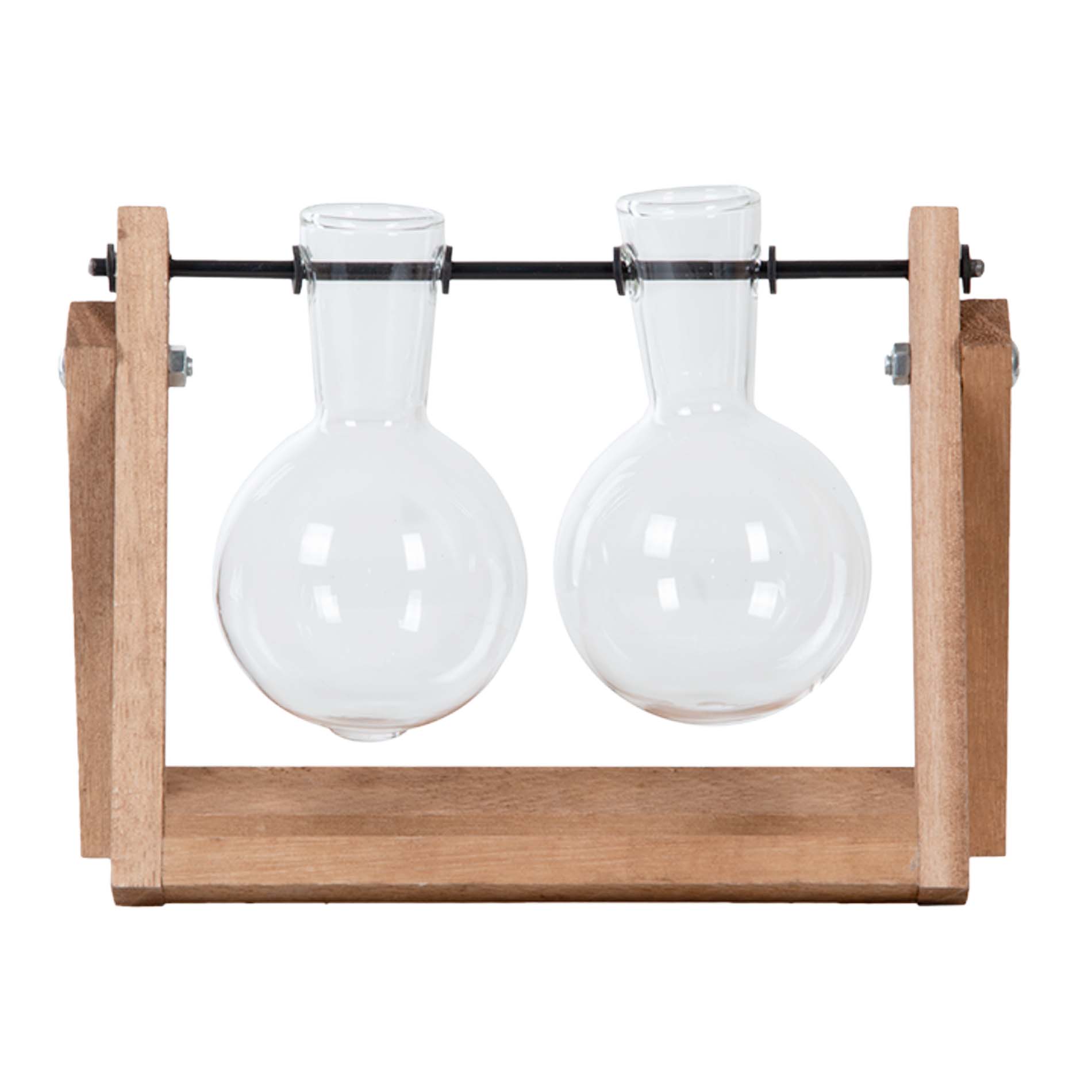 Cutting Stand - 2 Glass Vases - Hydroponic Vase For Cuttings - Wooden - Cultivation Station
