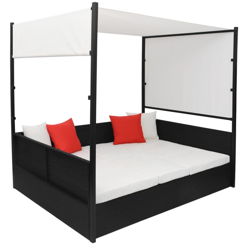 Tuinbed Met Luifel 190X130 Cm Poly Rattan