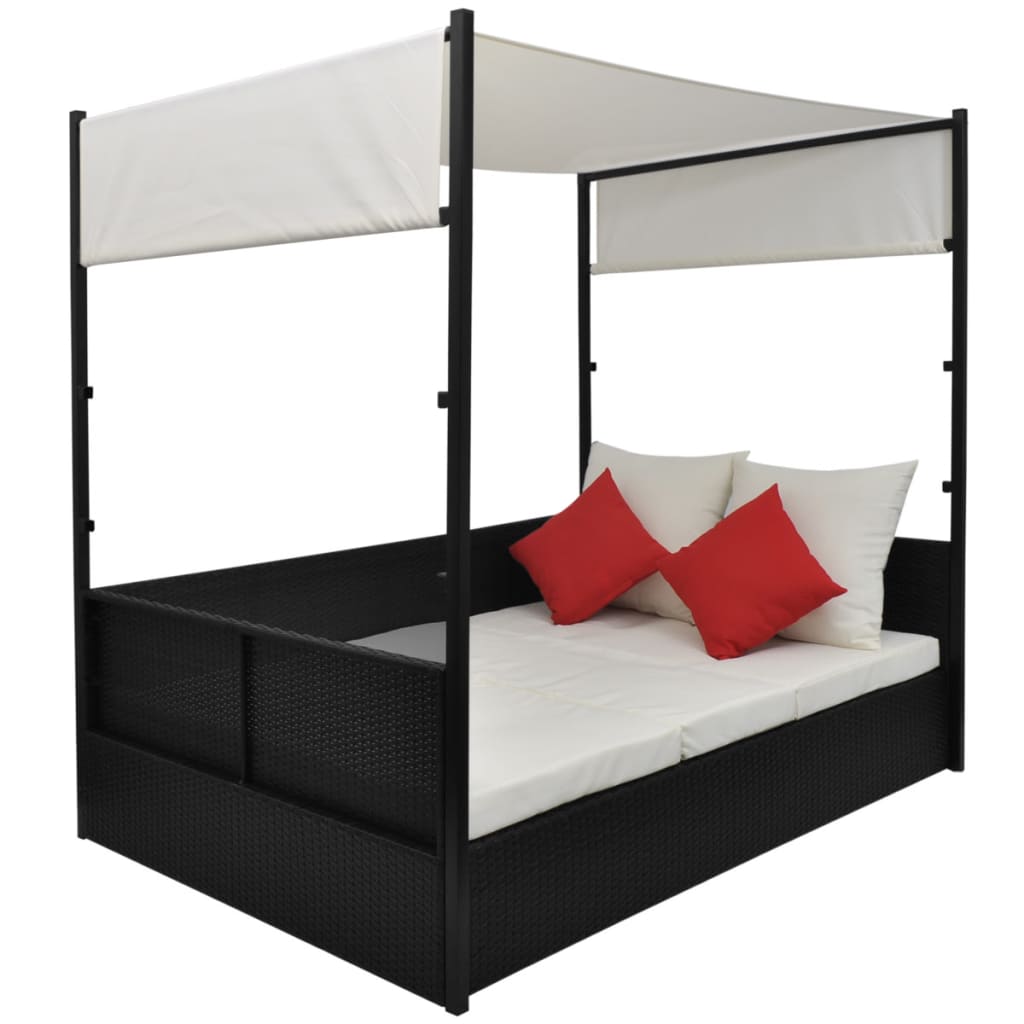Tuinbed Met Luifel 190X130 Cm Poly Rattan