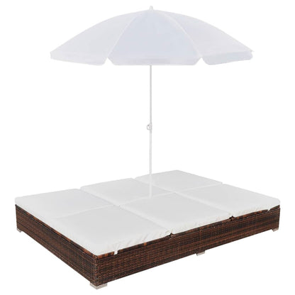 Loungebed Met Parasol Poly Rattan