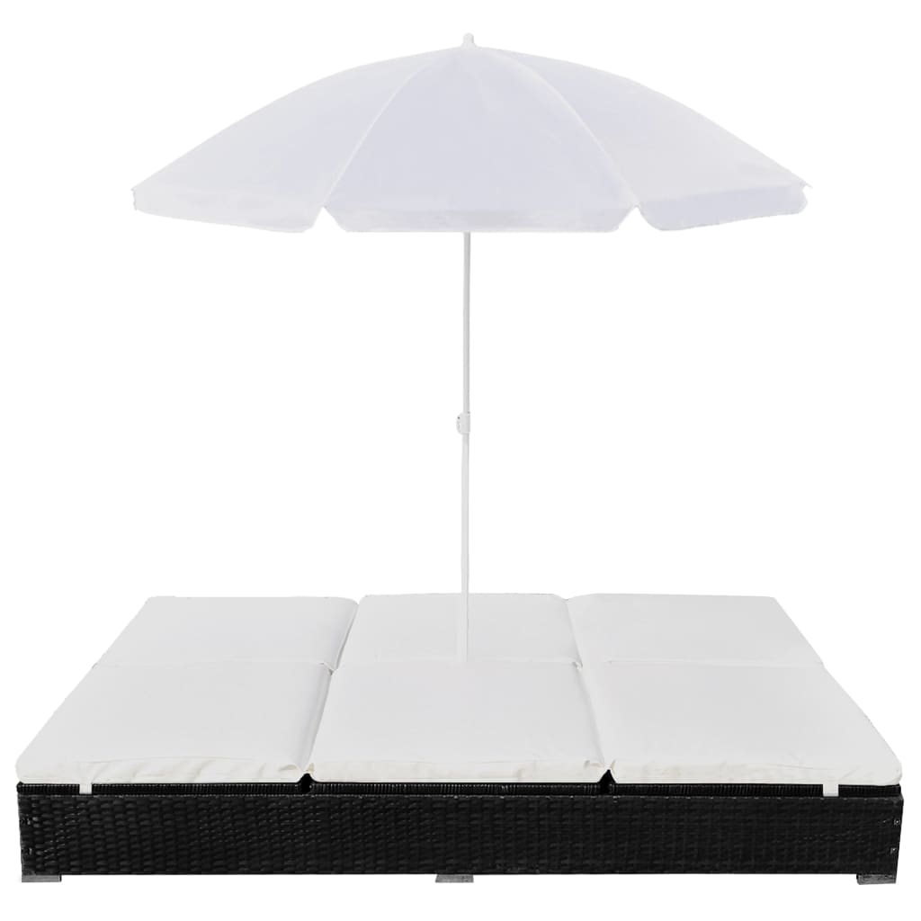Loungebed Met Parasol Poly Rattan