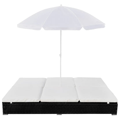 Loungebed Met Parasol Poly Rattan