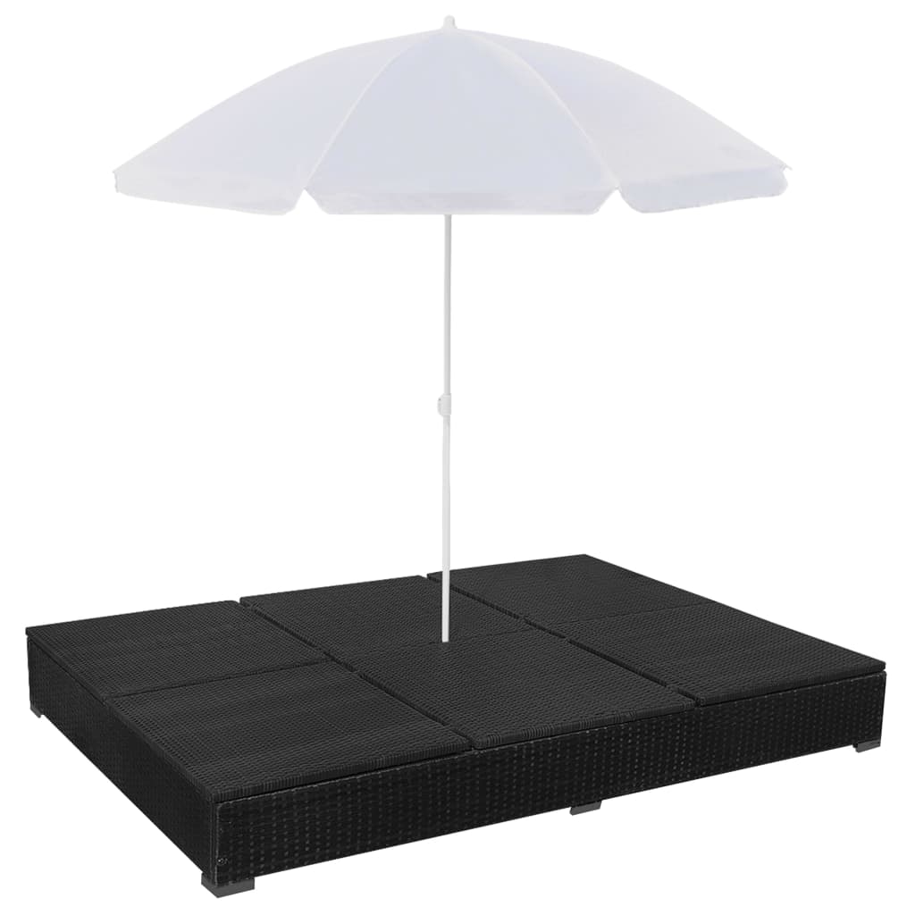 Loungebed Met Parasol Poly Rattan