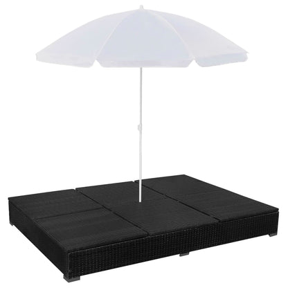 Loungebed Met Parasol Poly Rattan