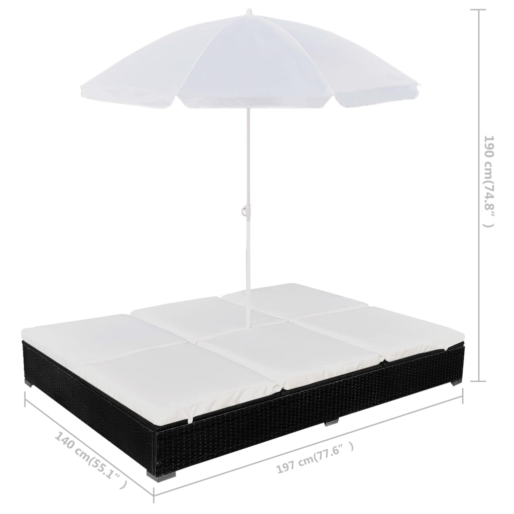 Loungebed Met Parasol Poly Rattan